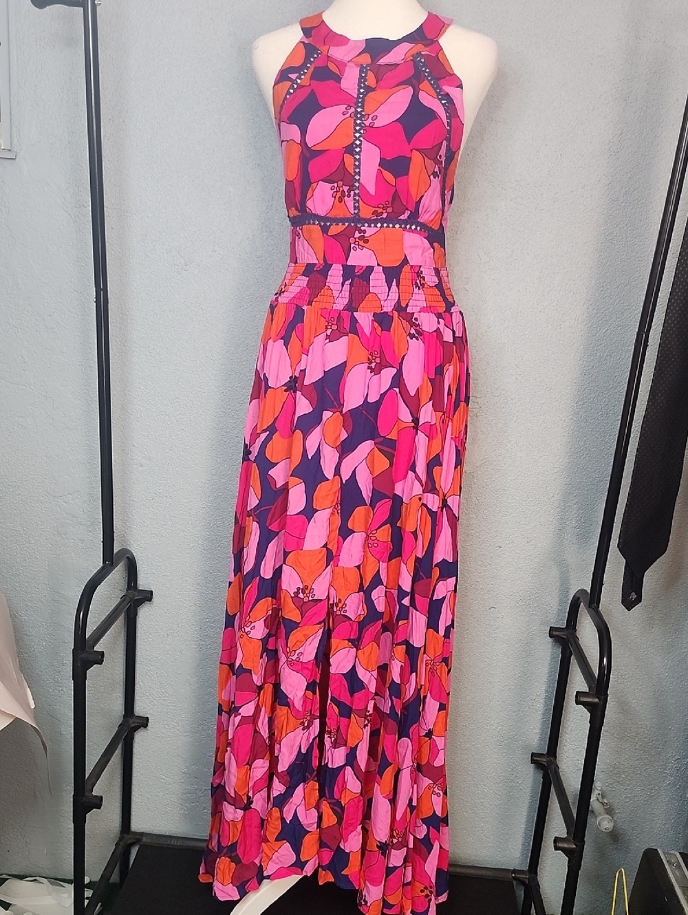 Able The Lable Vibrant Pink & Orange Floral Maxi Dress
